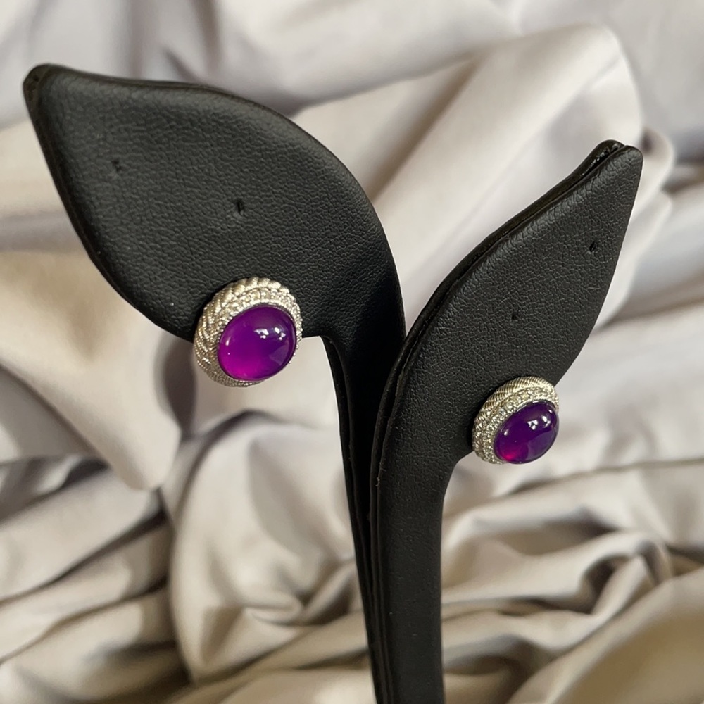 Judith Ripka Purple Button Earrings - Picture 2 of 6